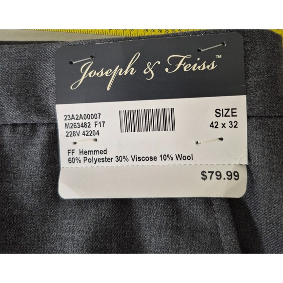 Joseph‎ & Feiss Pants Mens 41x31 (T42x32) Gray Poly Wool Classic Fit  Dress NEW - Picture 7 of 13